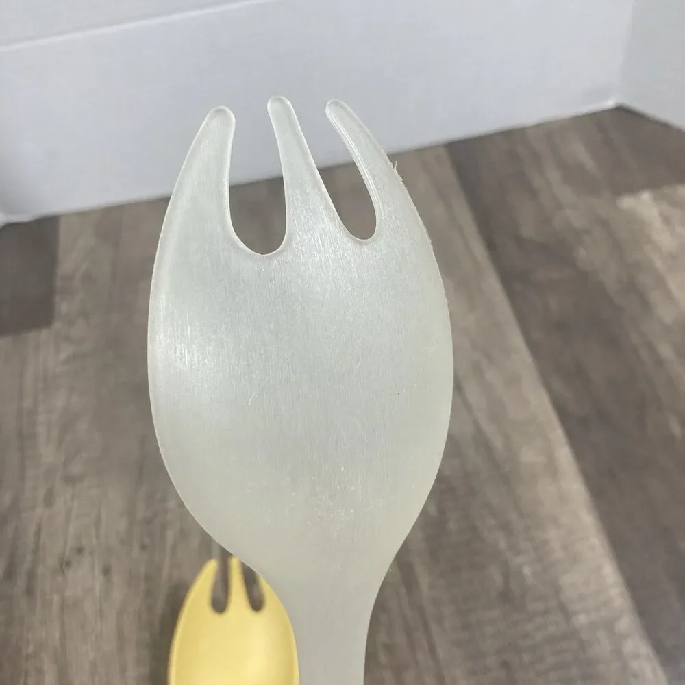 Vintage TUPPERWARE Spoons Fork Salad Serving Sporks Frosted Clear And Yellow